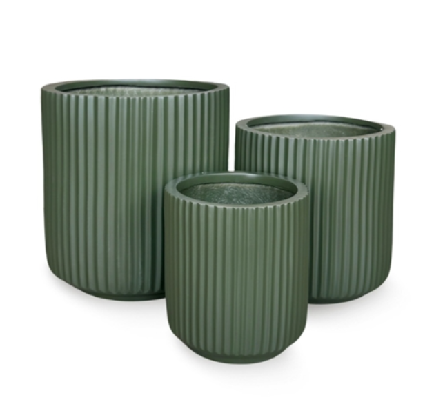 Flute Cylinder Pots- Green